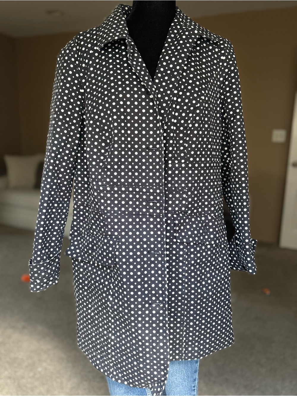 Style & Co. Black and White Polka Dot Trench Coat